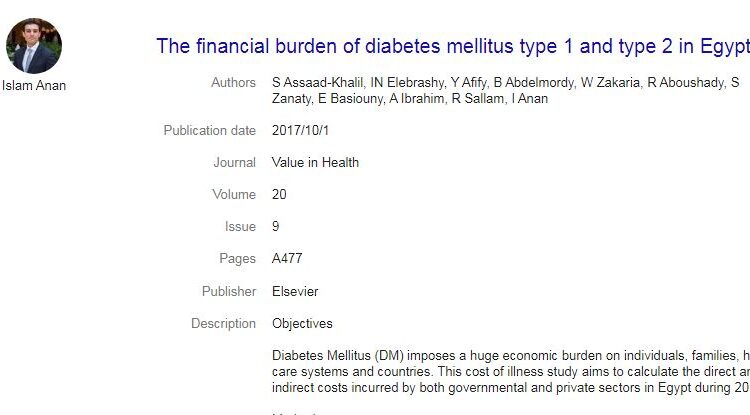The financial burden of diabetes mellitus type 1 and type 2 in Egypt